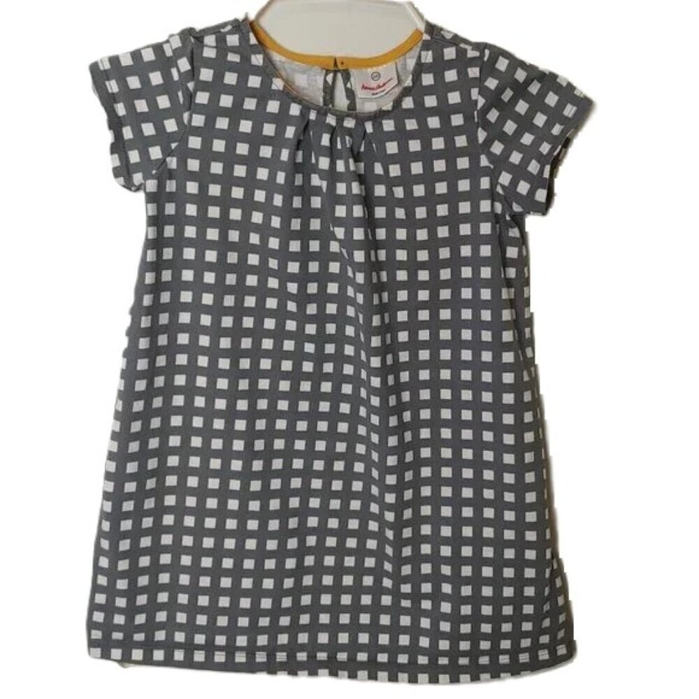 Hanna Andersson Checkered Shirt Dress Shift Pull Over Grey Boho Size 120